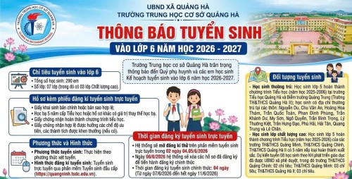 THÔNG BÁO KẾ HOẠCH TUYỂN SINH LỚP 6 NĂM HỌC 2026-